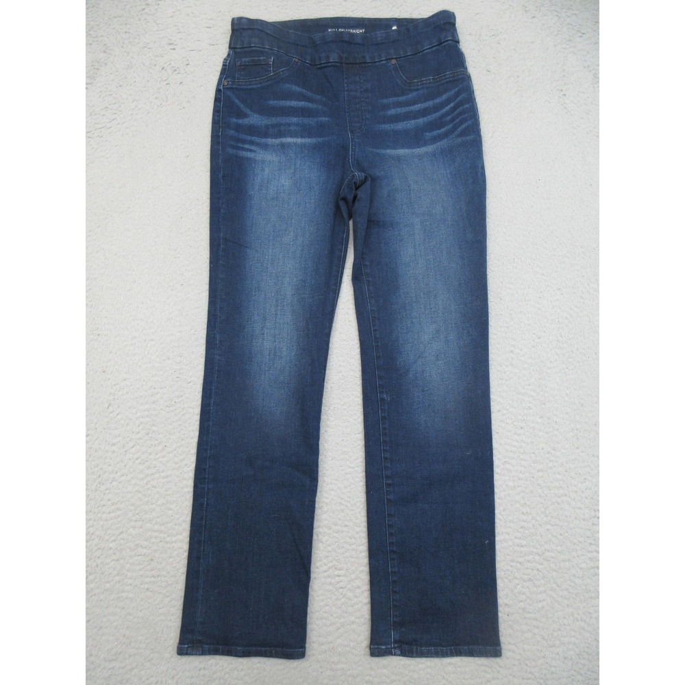 Chicos Pull‎ On Straight Jeans Womens 8R Blue Dark Wash Comfort Stretch Denim